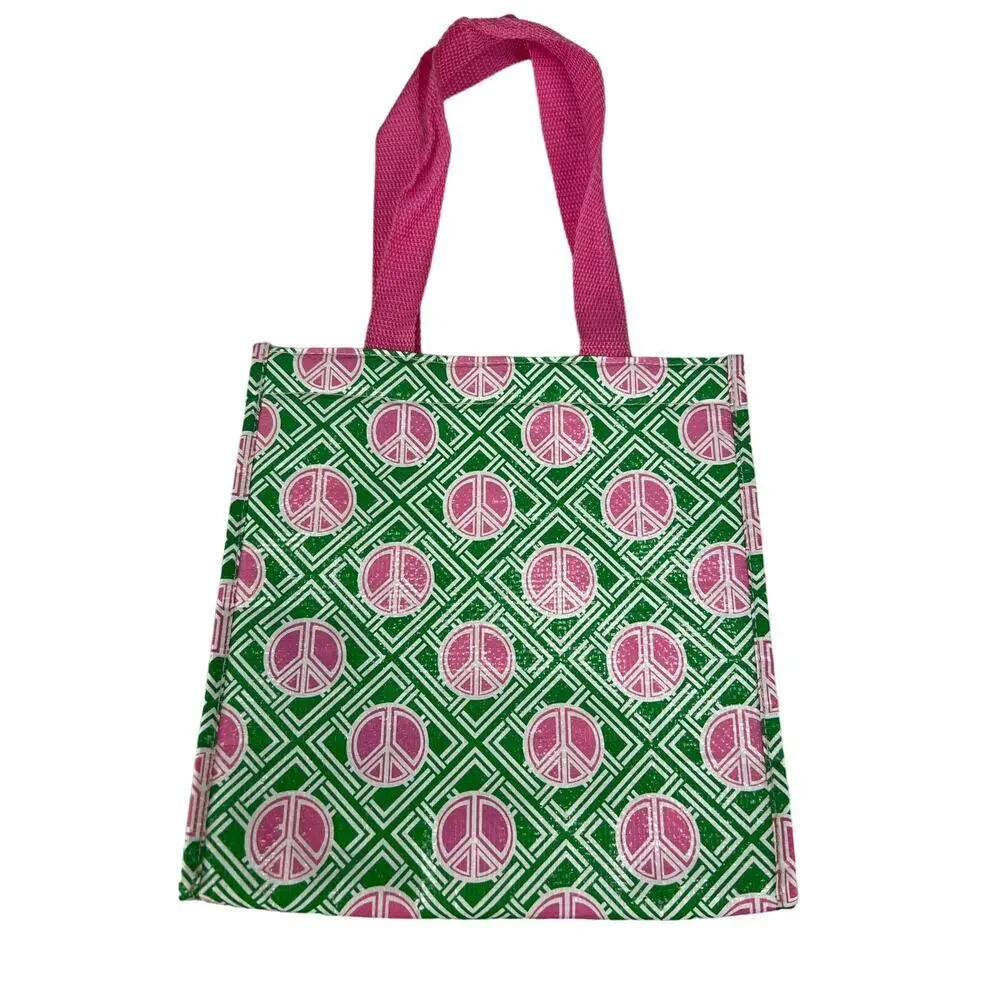 Old Navy Colorful Retro Green/Pink Peace Sign Insulated Market Tote
